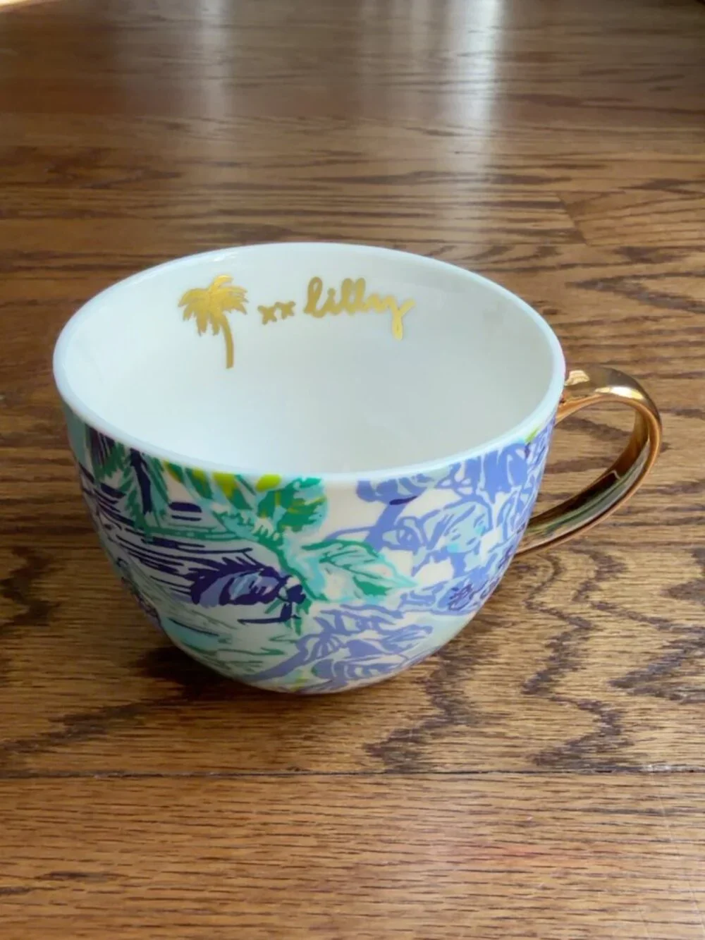 Lilly Pulitzer Tropical Floral Ceramic Mug Gold Handle